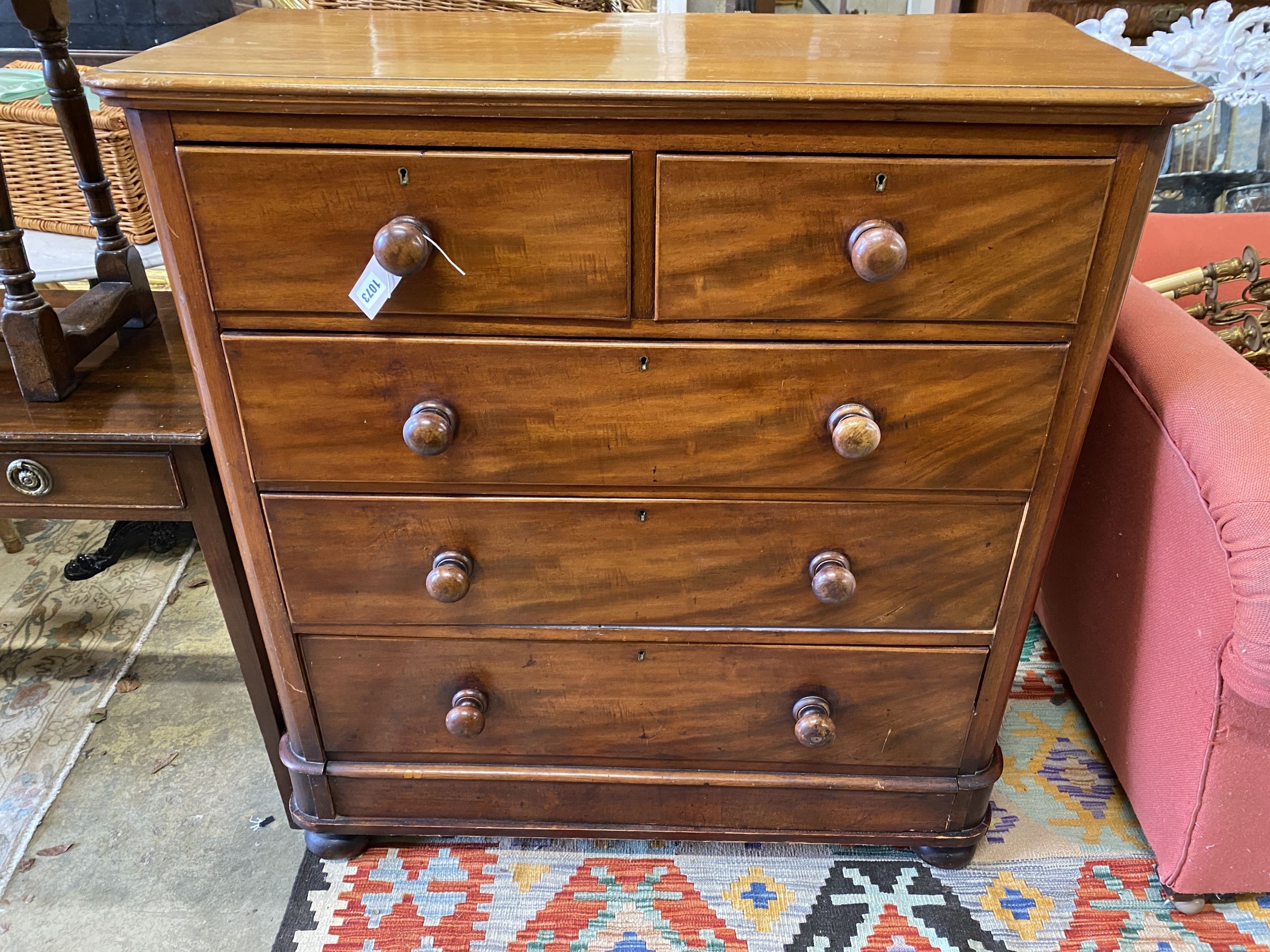 A Victorian mahogany chest of drawers, width 103cm, depth 46cm, height 110cm